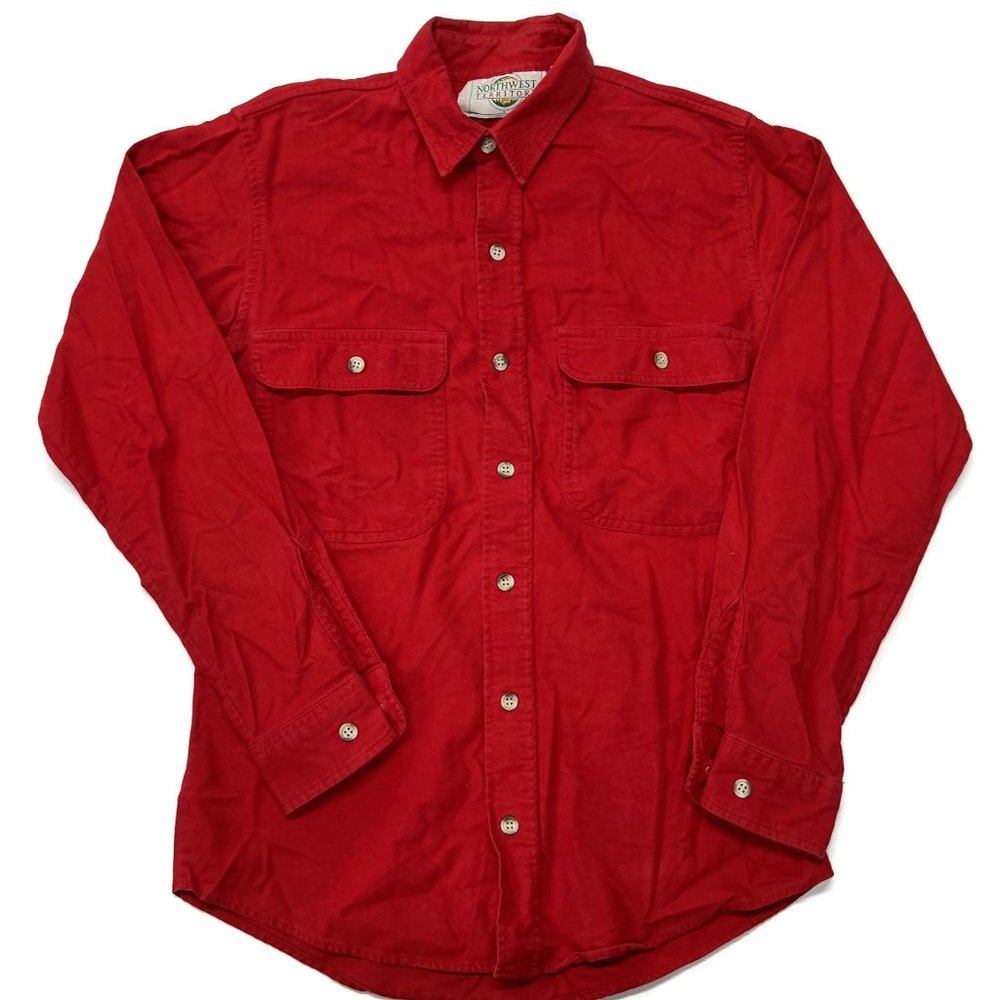 Northwest Territory Flannel Mens Small Button Up Shirt Solid Red Long Sleeve